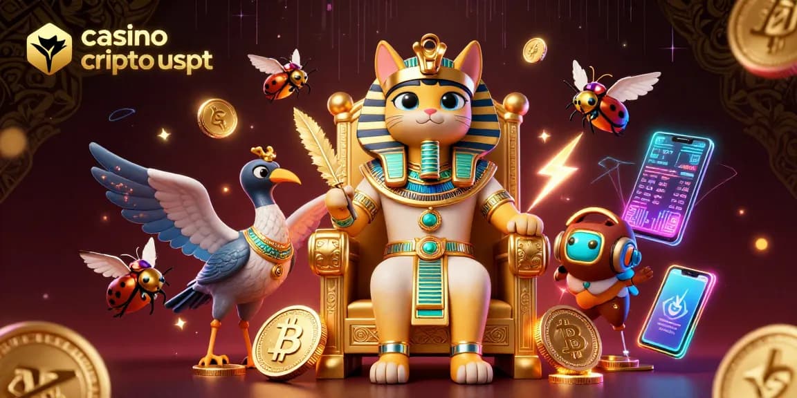 Giocare nei casino cripto USDT con un'opera d'arte dettagliata di un faraone egiziano in trono.
