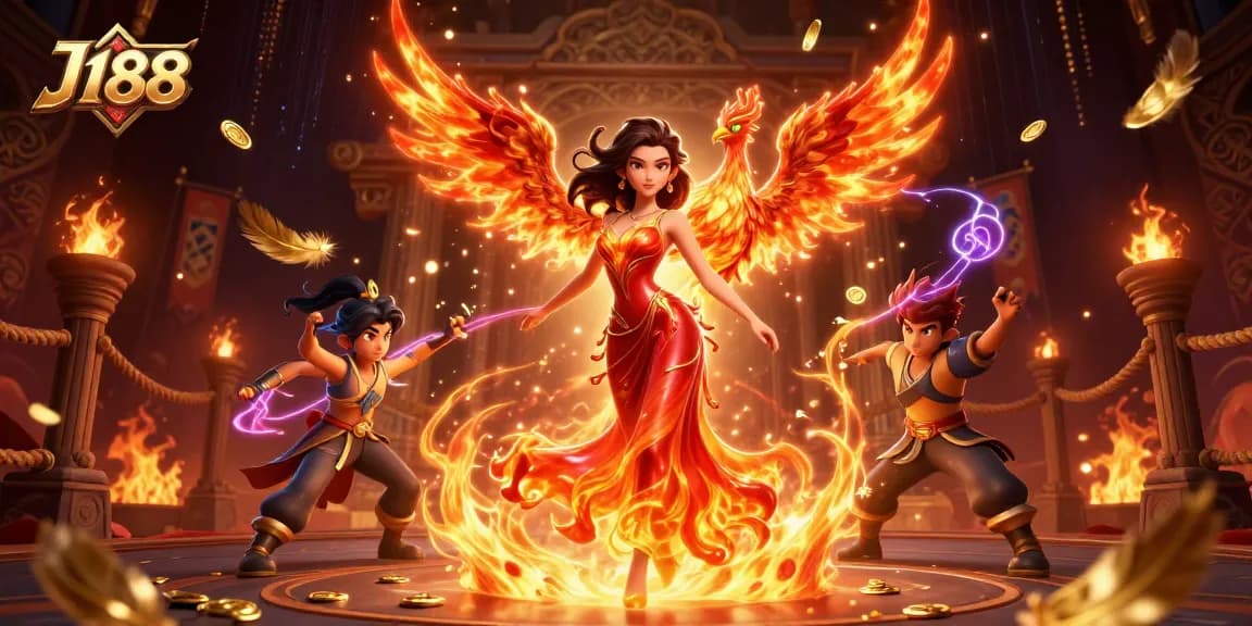 Experience the thrill of J188 with a fiery Asian gaming goddess and dynamic casino elements.
