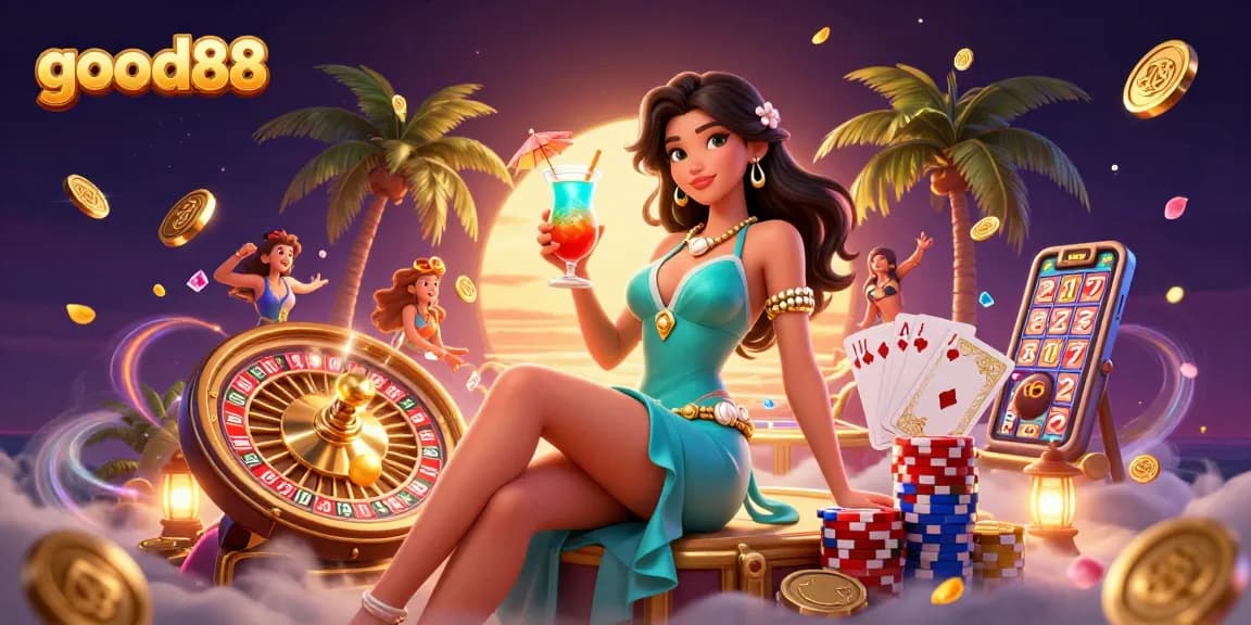 Spin and win with good88 at the vibrant tropical casino scene filled with riches.