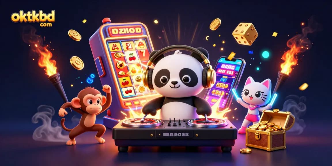 Experience the excitement of oktkbd com with 3D DJ panda and colorful casino game elements!