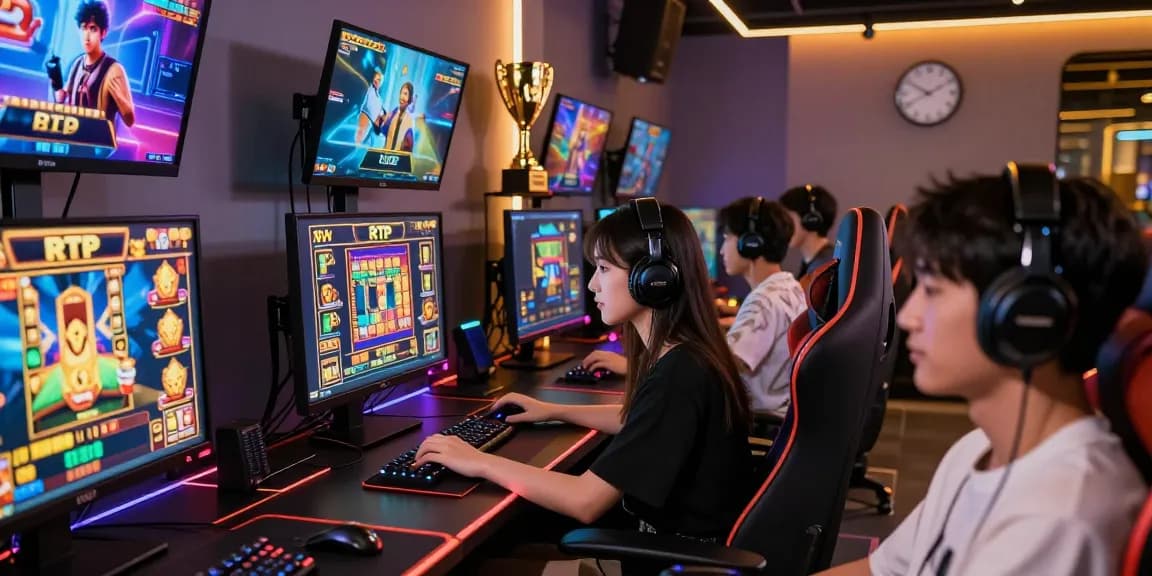 Engaged players around gaming devices showcasing high RTP slot gaming at https://gravatar.com/playbook88official with immersive digital atmosphere.