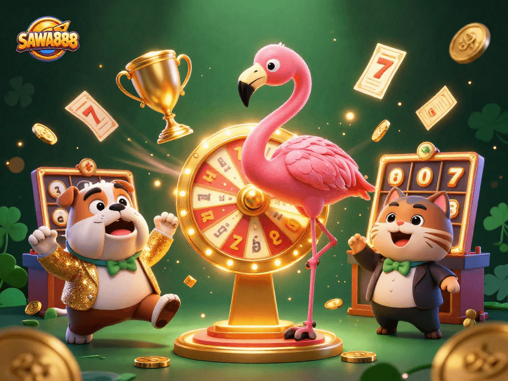 Experience thrilling moments at SAWA888 with dynamic slot action featuring vibrant 3D characters and elements.