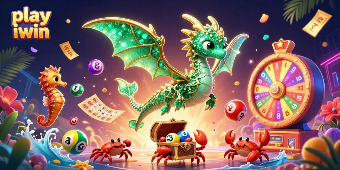 Play iwin with a vibrant, engaging 3D illustration showcasing exciting gaming elements and characters.