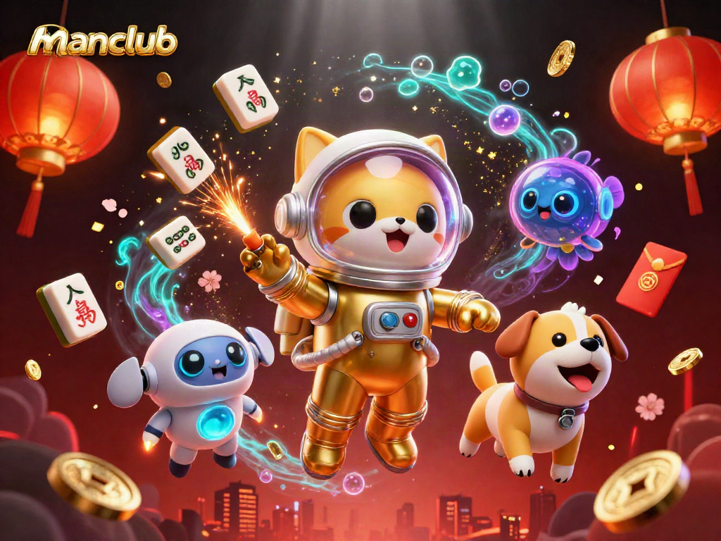 manclub reveals an exciting casino scene with floating mahjong tiles and a vibrant 3D space theme.