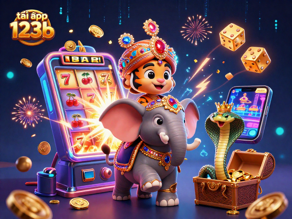 Engage with tải app 123b in a vibrant 3D scene of jackpot excitement and casino magic.