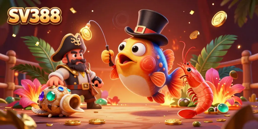 Win big with SV388 in this colorful cockfighting casino scene showcasing dynamic characters and vibrant elements.