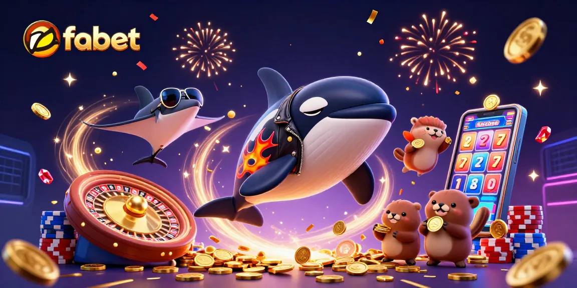 Experience fabet action with dynamic characters jumping in a vibrant casino scene filled with winning symbols.