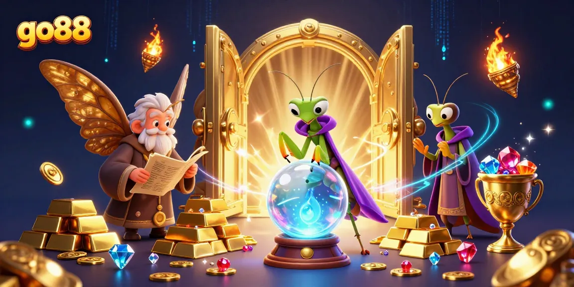 Engage with go88's thrilling casino experience featuring a fantasy scene of mystical characters.