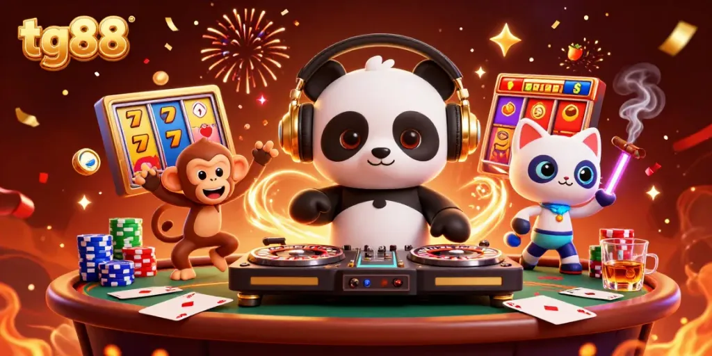 Experience thrilling gameplay at tg88, featuring vibrant 3D characters enjoying slots and gambling excitement.