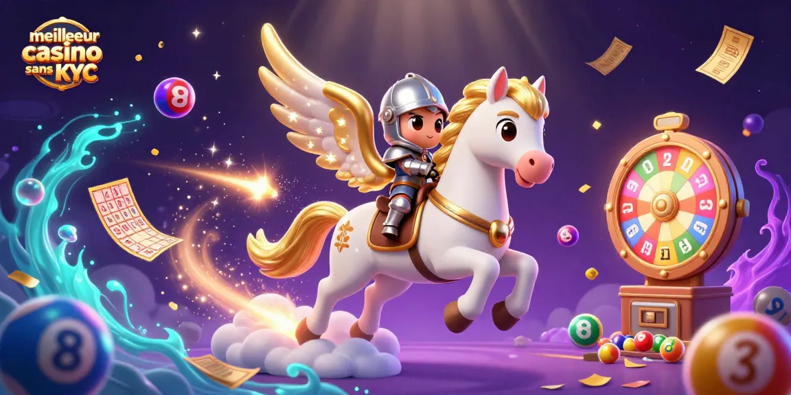 Illustration dynamique représentant le meilleur casino sans KYC avec des éléments de loterie et des personnages enchantés.