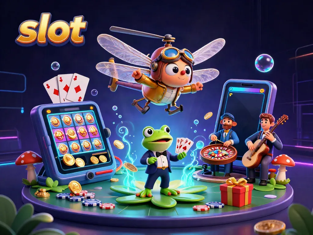 Experience the excitement of slot games with colorful visuals and dynamic casino elements.