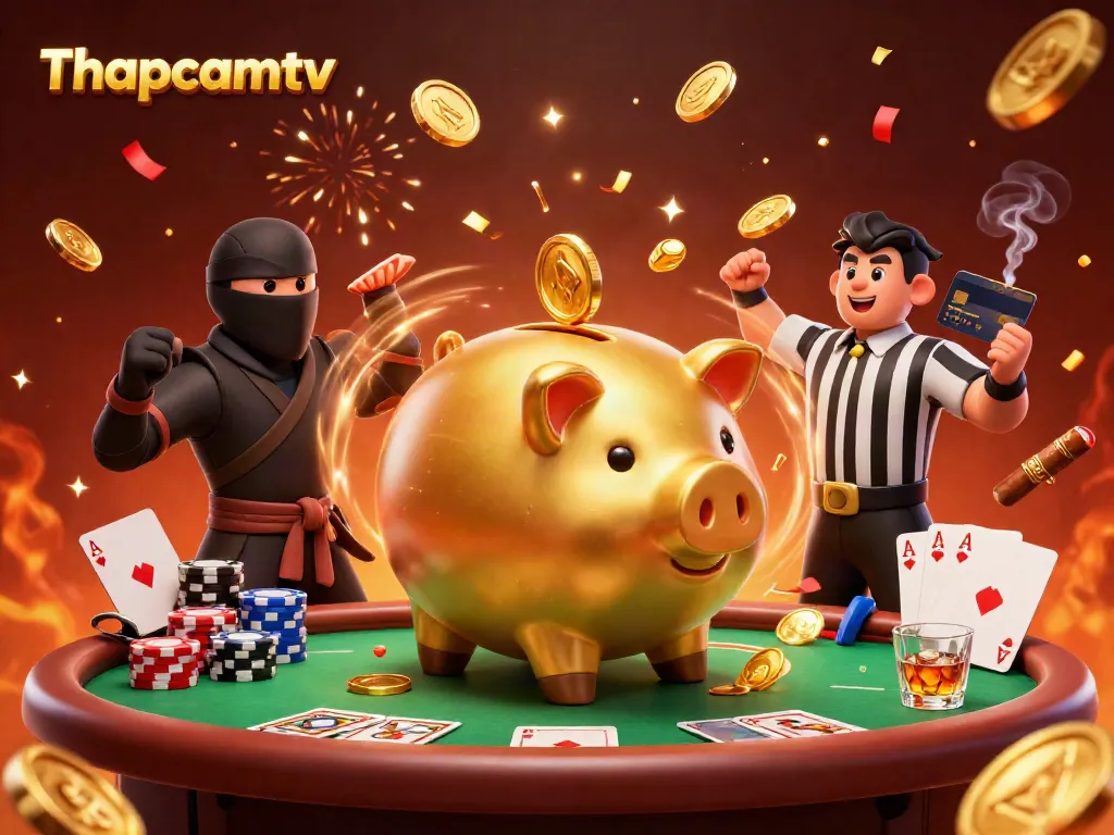 Experience thrilling gameplay with Thapcamtv's cartoon characters at a vibrant poker scene.