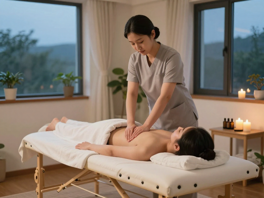 신림동출장마사지 service in a relaxing home environment with therapist and client.