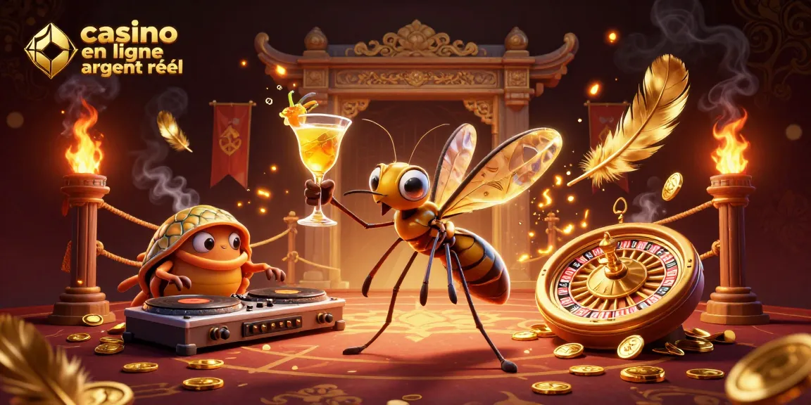 Jouer au casino en ligne argent réel avec des personnages animés dans une scène dynamique et festive.