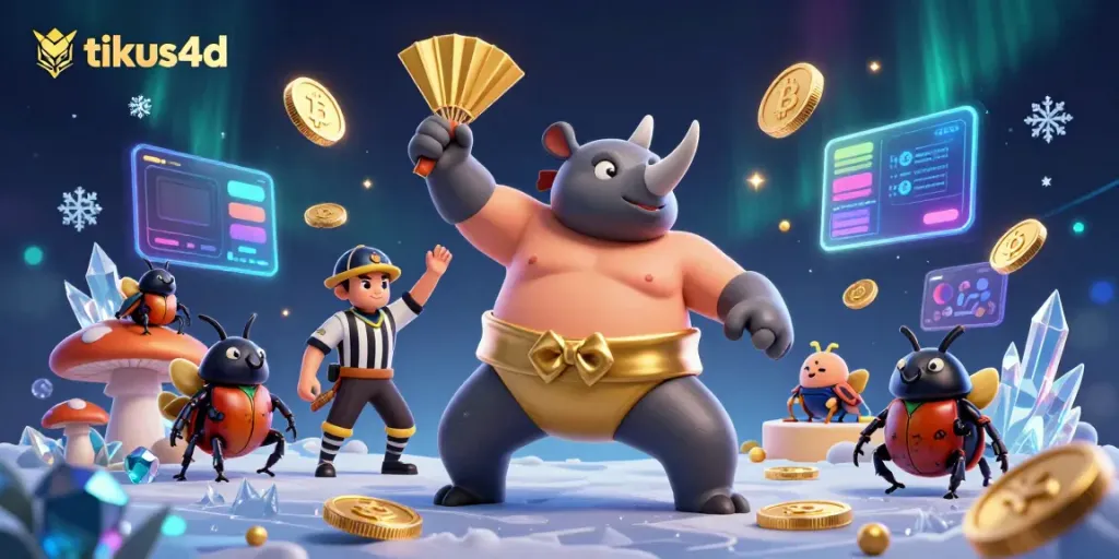 Permainan judi lotto di tikus4d dengan karakter berang-berang memukau dan koin emas berterbangan.