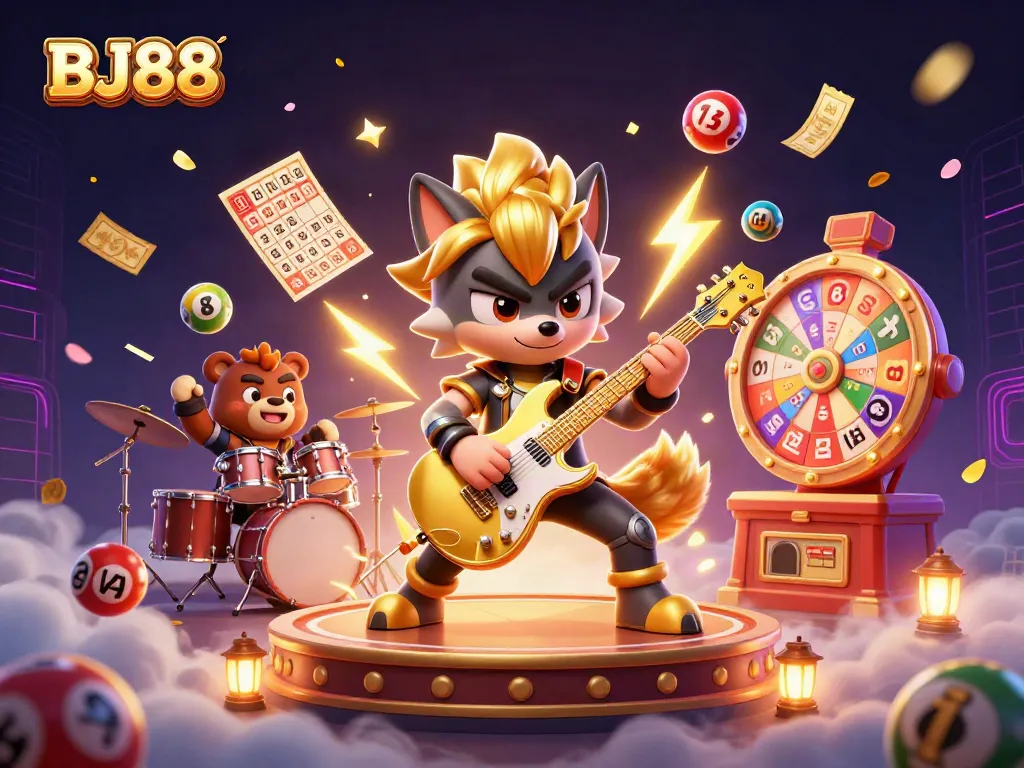 Experience the excitement of BJ88 online gaming with vibrant 3D characters and dynamic casino elements.