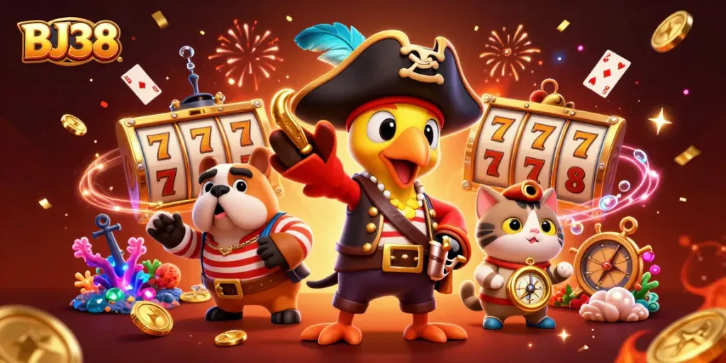 Engage in thrilling gameplay at BJ38 with pirate characters spilling gold and excitement.