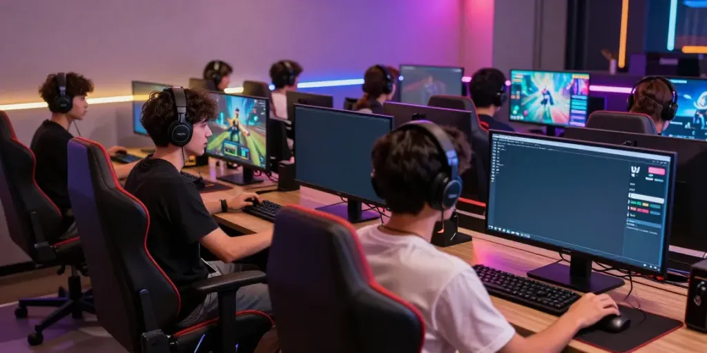 Exciting gaming session with friends using rokok88 login on multiple screens in a vibrant atmosphere