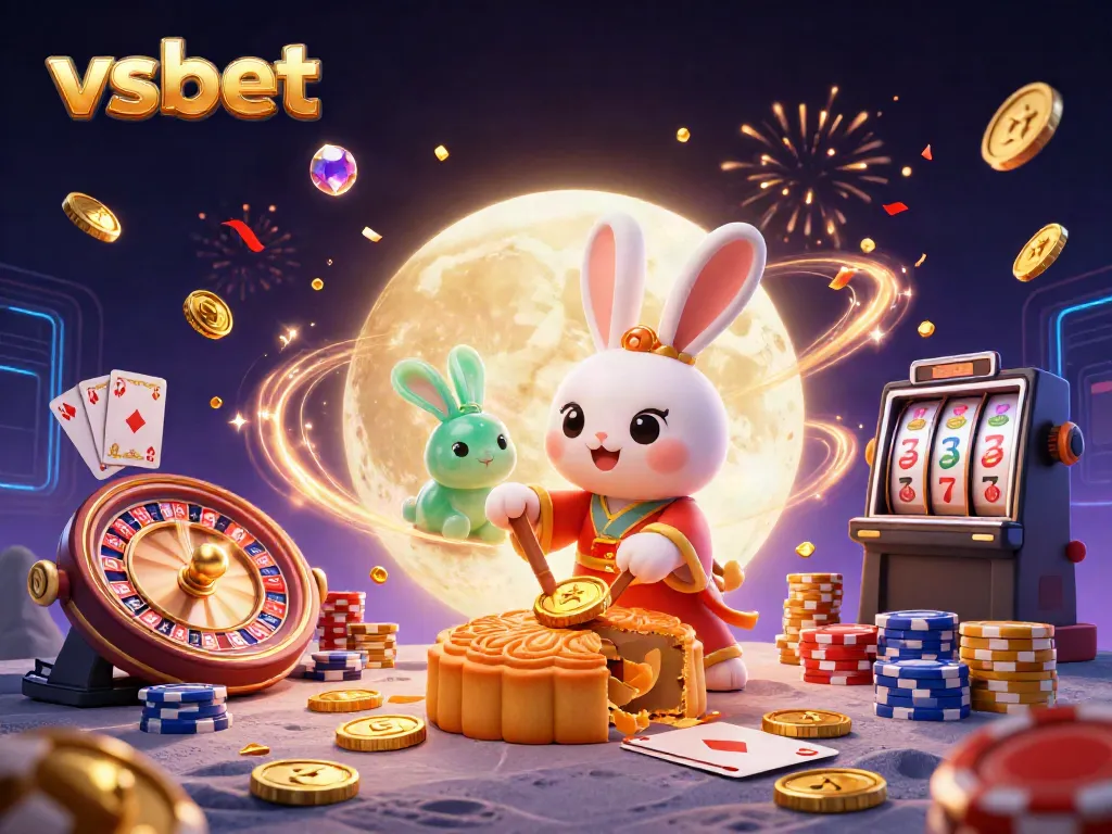 Experience the excitement of vsbet with a vibrant 3D illustration filled with dynamic casino elements and festive visuals.