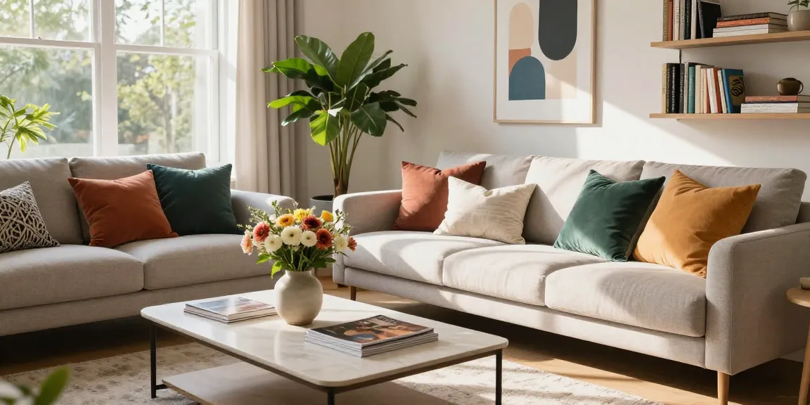 Stylish living room decor inspiration from https://themeroomideas.com with colorful pillows and natural light.