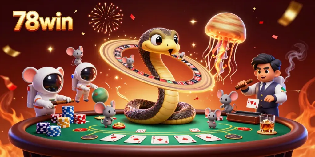 Engage in the thrill of 78win as alien mice gamble on cosmic roulette with cosmic dealer jellyfish.
