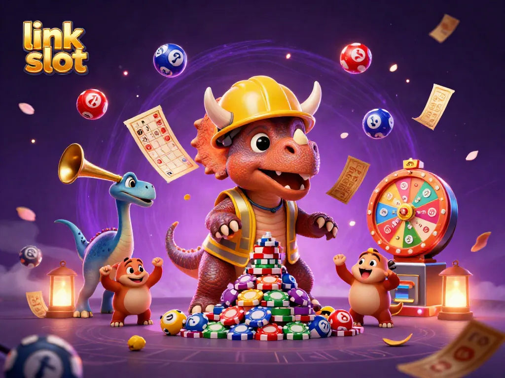 Experience thrilling wins at slot machines with "link slot" and vibrant casino elements.
