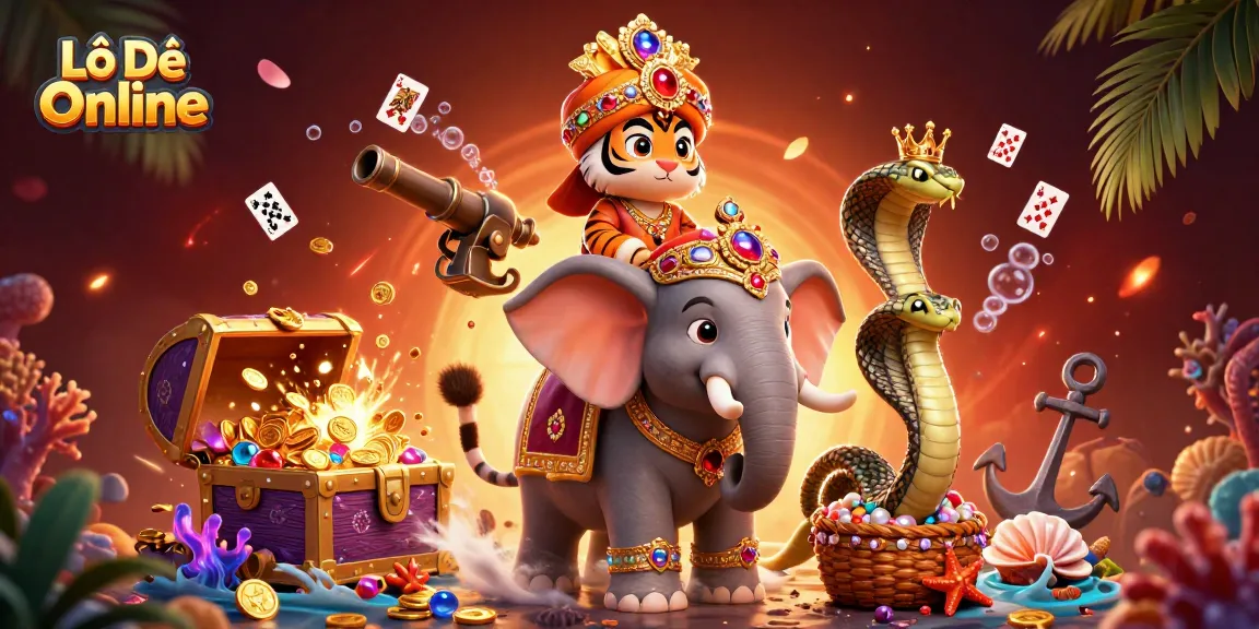 Lô Đề Online: Engaging illustration of a maharaja and elephant with casino elements showcasing vibrant gambling excitement.