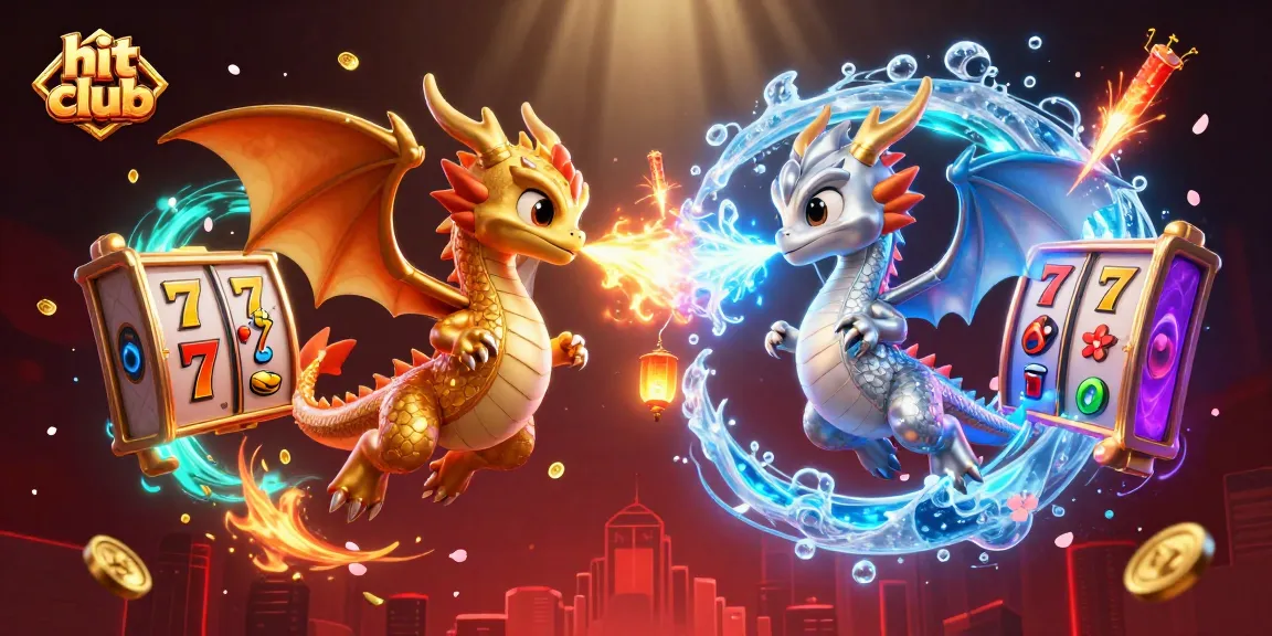 Engage with the hit club slots and jackpots featuring dynamic 3D dragons in a vibrant casino scene.