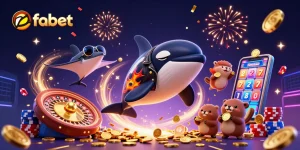 Experience fabet action with dynamic characters jumping in a vibrant casino scene filled with winning symbols.