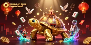 Jouez sur un casino en ligne argent réel avec des jeux captivants entourés de lumières dorées et festives.