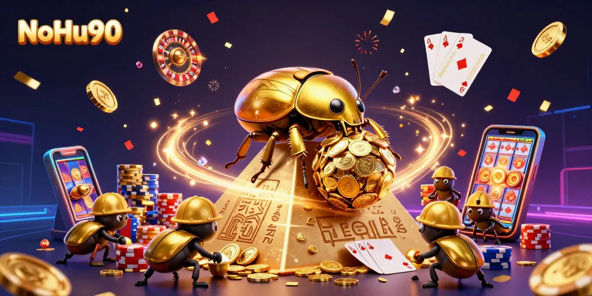 Join NoHu90's exciting casino world where golden coins and vibrant game elements fill the scene.