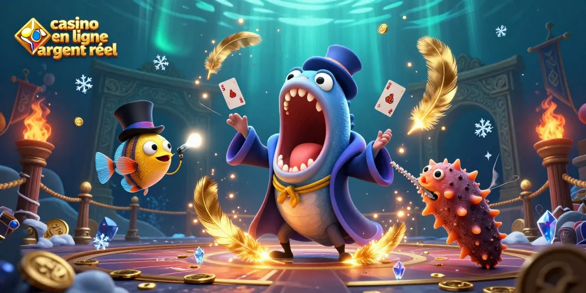 Jouez au casino en ligne argent réel avec une illustration 3D dynamique et colorée de créatures marines.