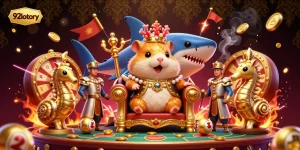 Experience thrilling games at 92lottery with a fierce hamster king surrounded by winning lottery balls.