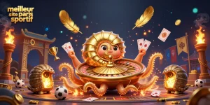 Découvrez le meilleur site de paris sportif avec une illustration captivante d'un nautilus géant et des éléments de jeu.